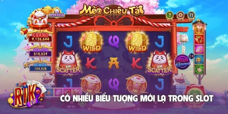 Có nhiều biểu tượng mới lạ trong slot mèo chiêu tài